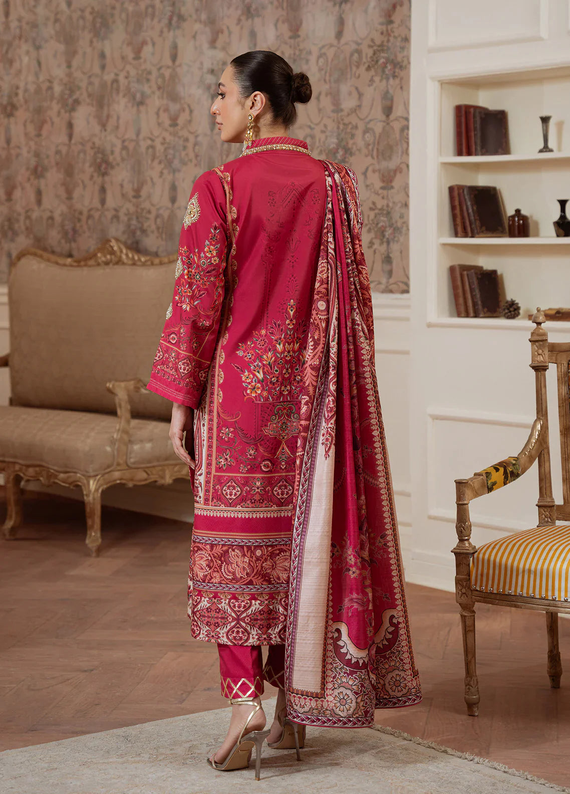 Gulaal | Velouré Printed Silk | Rosewood Majesty - House Of Hania