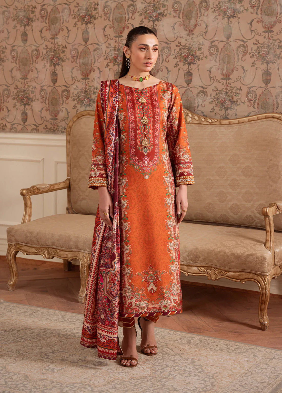 Gulaal | Velouré Printed Silk | Rustic Regalia - House Of Hania