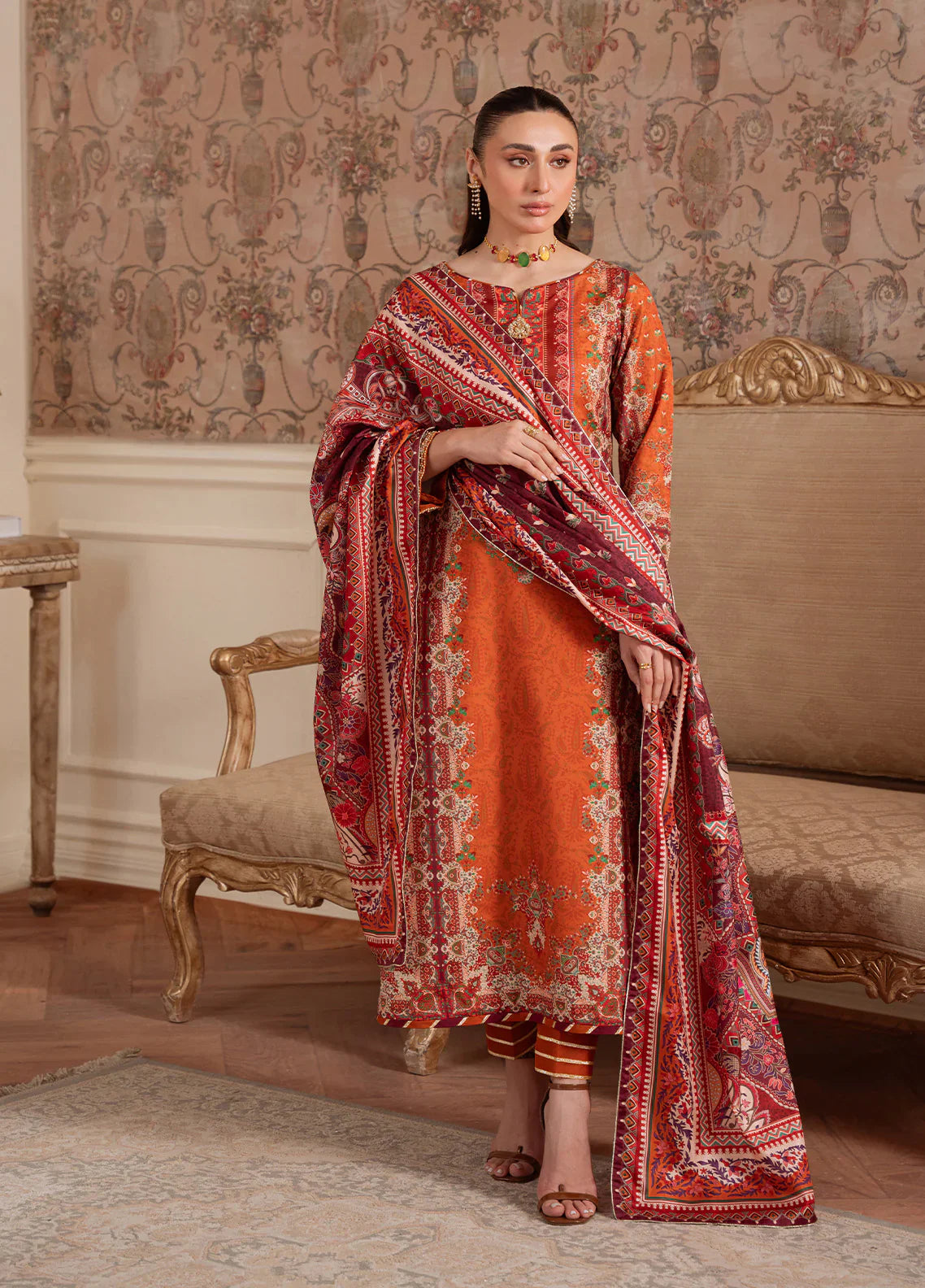 Gulaal | Velouré Printed Silk | Rustic Regalia - House Of Hania
