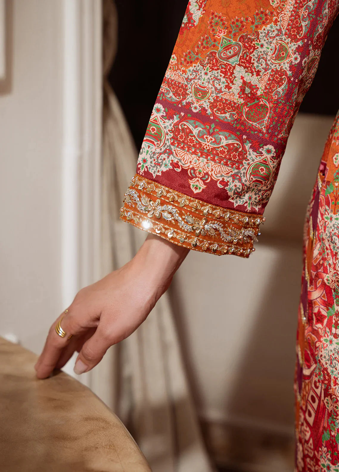 Gulaal | Velouré Printed Silk | Rustic Regalia - House Of Hania