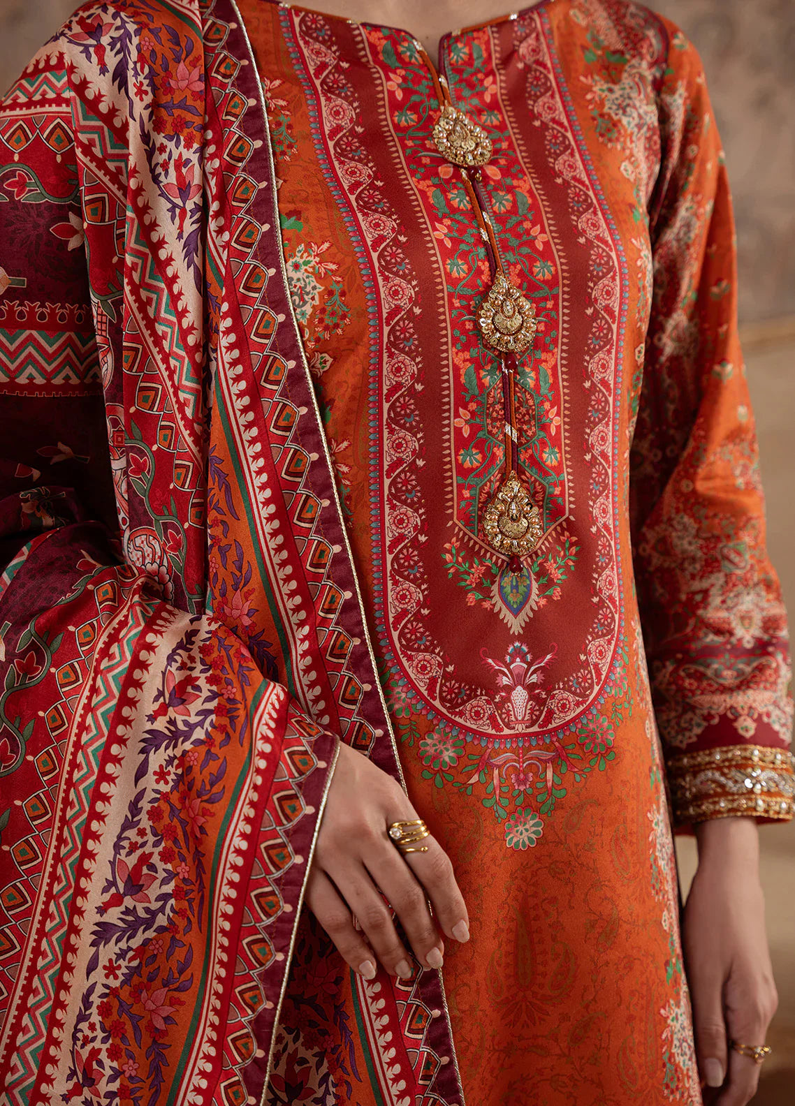 Gulaal | Velouré Printed Silk | Rustic Regalia - House Of Hania