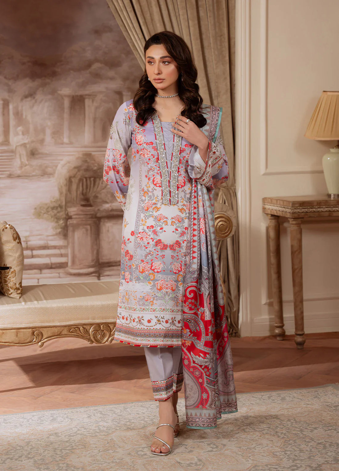 Gulaal | Velouré Printed Silk | Twilight Elegance - House Of Hania