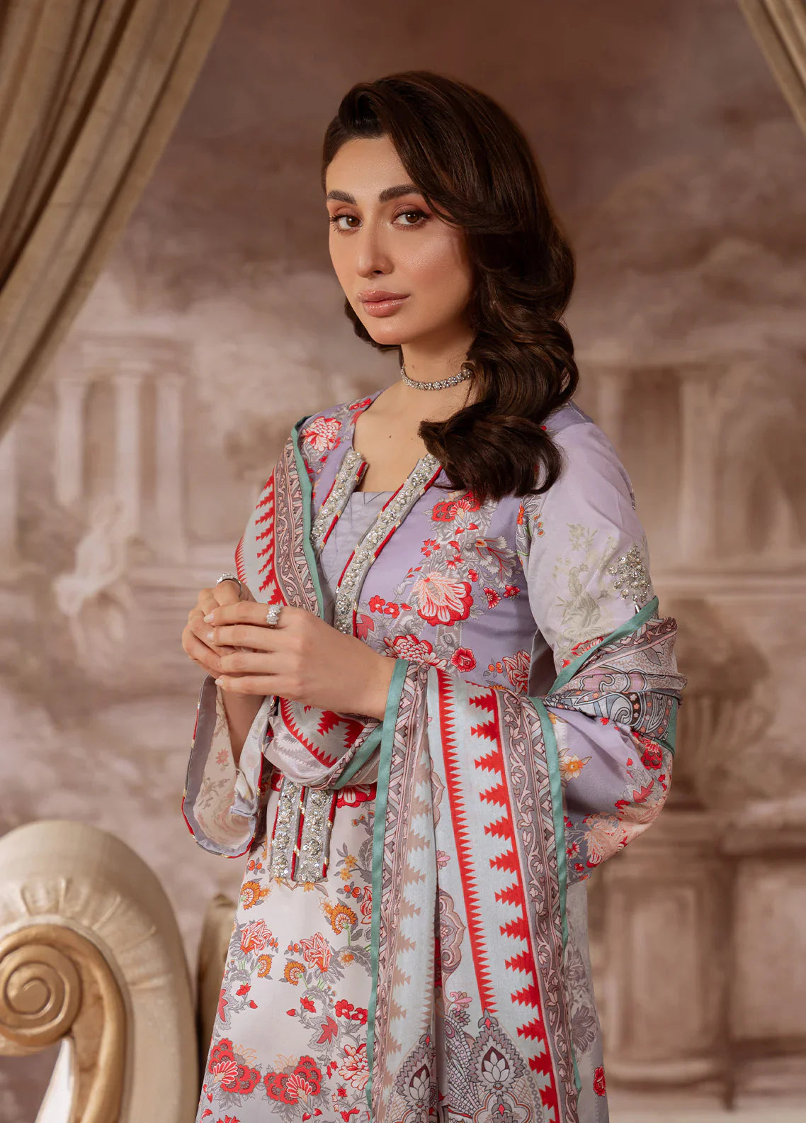 Gulaal | Velouré Printed Silk | Twilight Elegance - House Of Hania