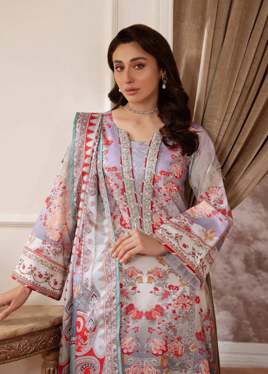 Gulaal | Velouré Printed Silk | Twilight Elegance - House Of Hania