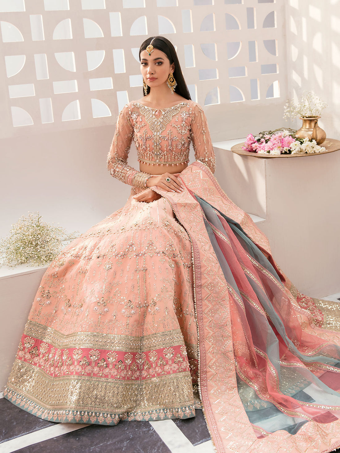 Gulaal | Wedding Formals | AFREEN GL-WS-22V1-29 (PEACH LEHNGA CHOLI) - House Of Hania