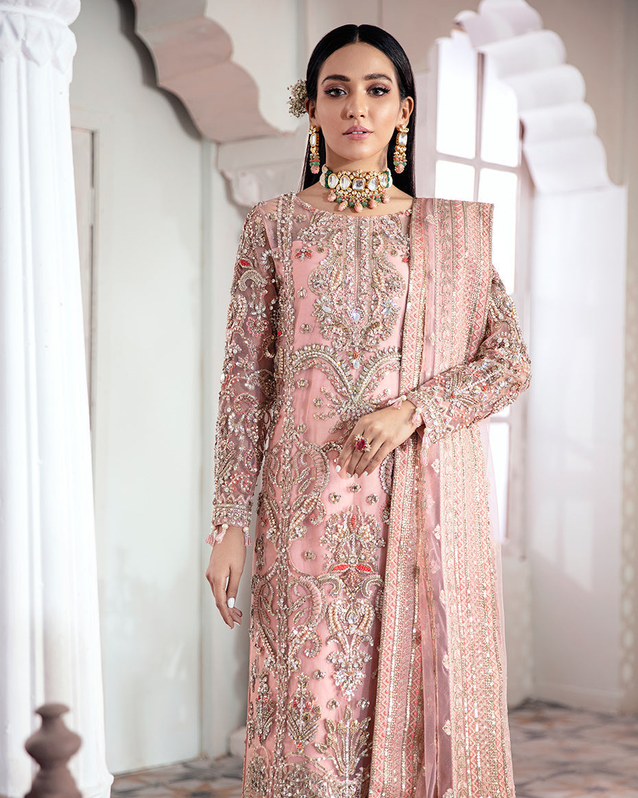 Gulaal | Wedding Formals | ARJUMAND EMBROIDERED NET 3-PIECE SUIT WS-15 - House Of Hania