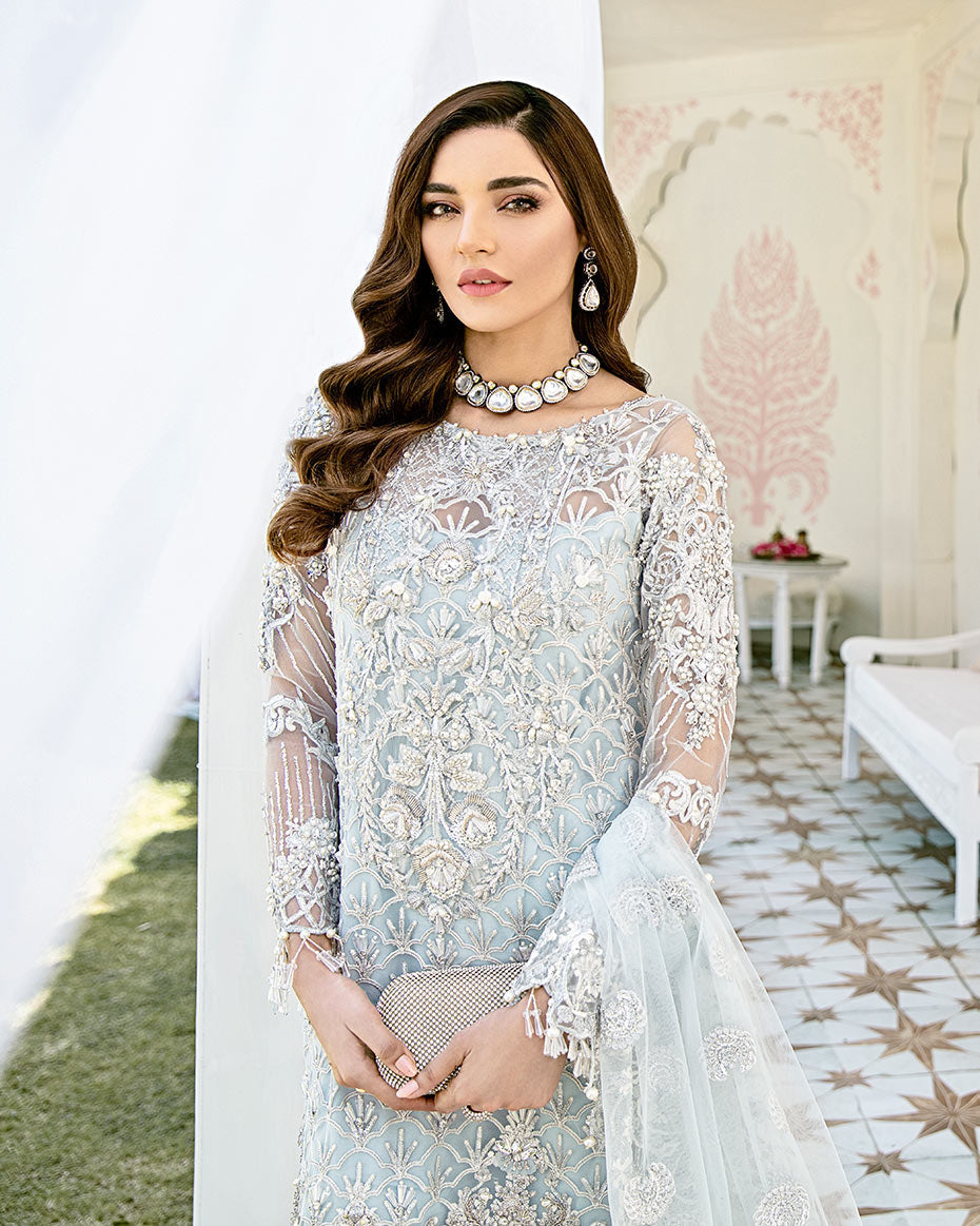 Gulaal | Wedding Formals | Avenir Embroidered Net 3-Piece Suit WS-01 - House Of Hania