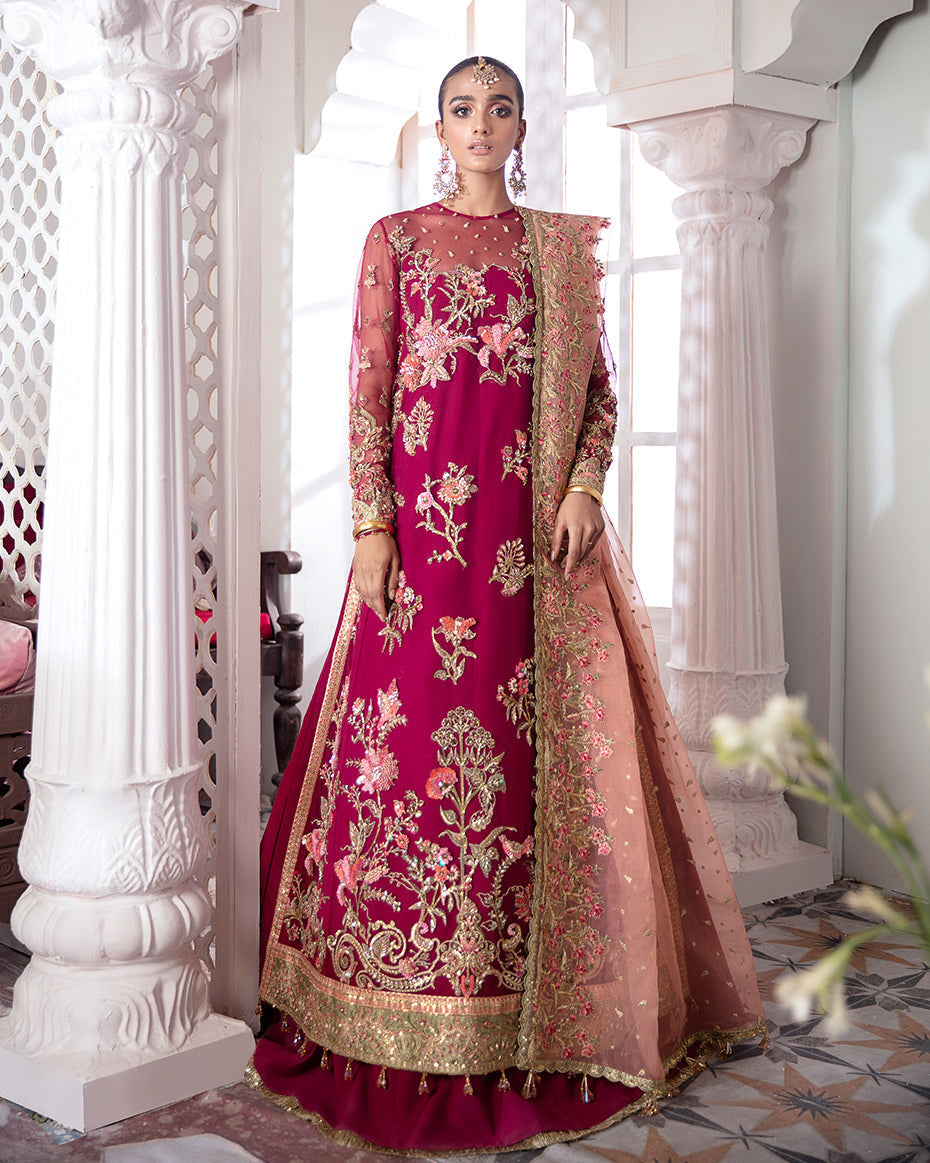 Gulaal | Wedding Formals | CHAMELI EMBROIDERED NET 3-PIECE SUIT WS-10 - House Of Hania