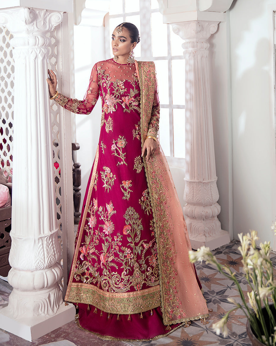Gulaal | Wedding Formals | CHAMELI EMBROIDERED NET 3-PIECE SUIT WS-10 - House Of Hania