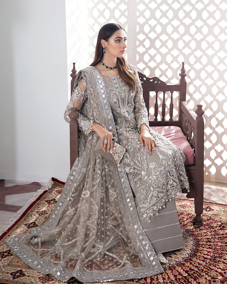 Gulaal | Wedding Formals | Gulnoor Embroidered Net 3-Piece Suit WS-18 - House Of Hania