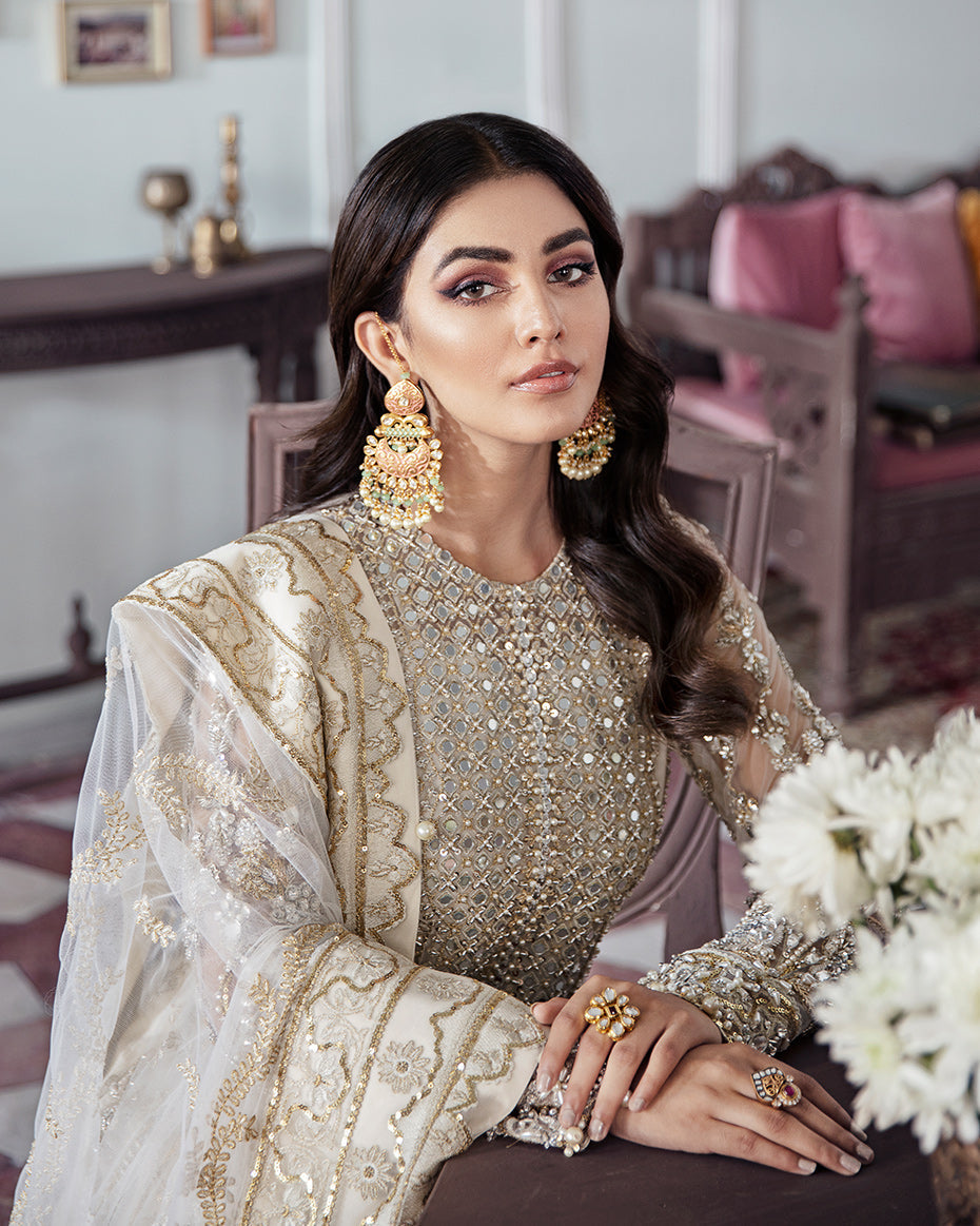 Gulaal | Wedding Formals | Mehr Embroidered Net 3-Piece Suit WS-19 - House Of Hania