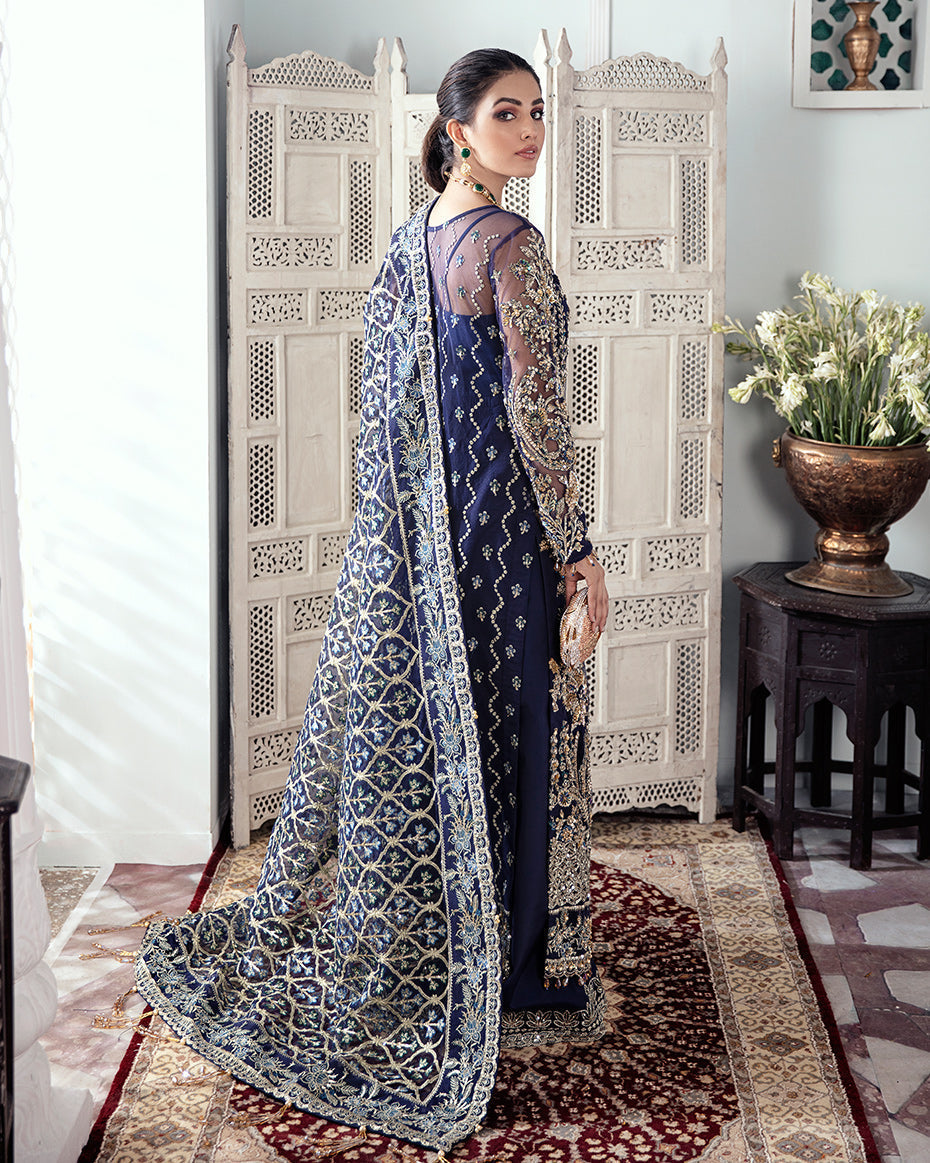 Gulaal | Wedding Formals | QAYINAAT EMBROIDERED NET 3-PIECE SUIT WS-16 - House Of Hania