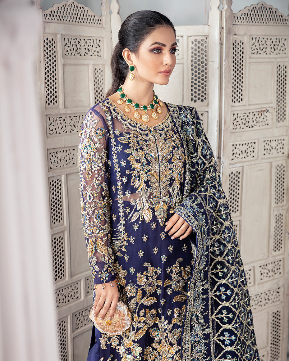 Gulaal | Wedding Formals | QAYINAAT EMBROIDERED NET 3-PIECE SUIT WS-16 - House Of Hania