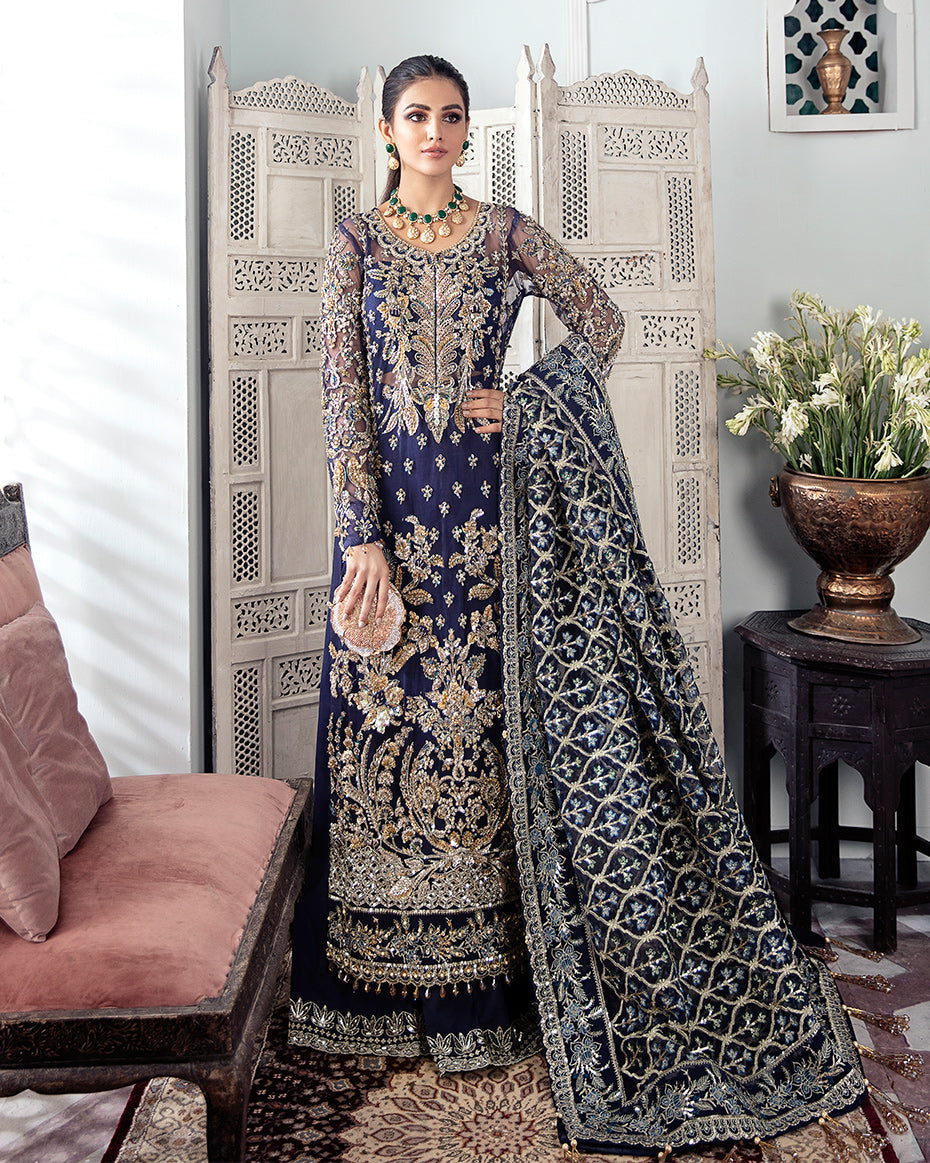 Gulaal | Wedding Formals | QAYINAAT EMBROIDERED NET 3-PIECE SUIT WS-16 - House Of Hania