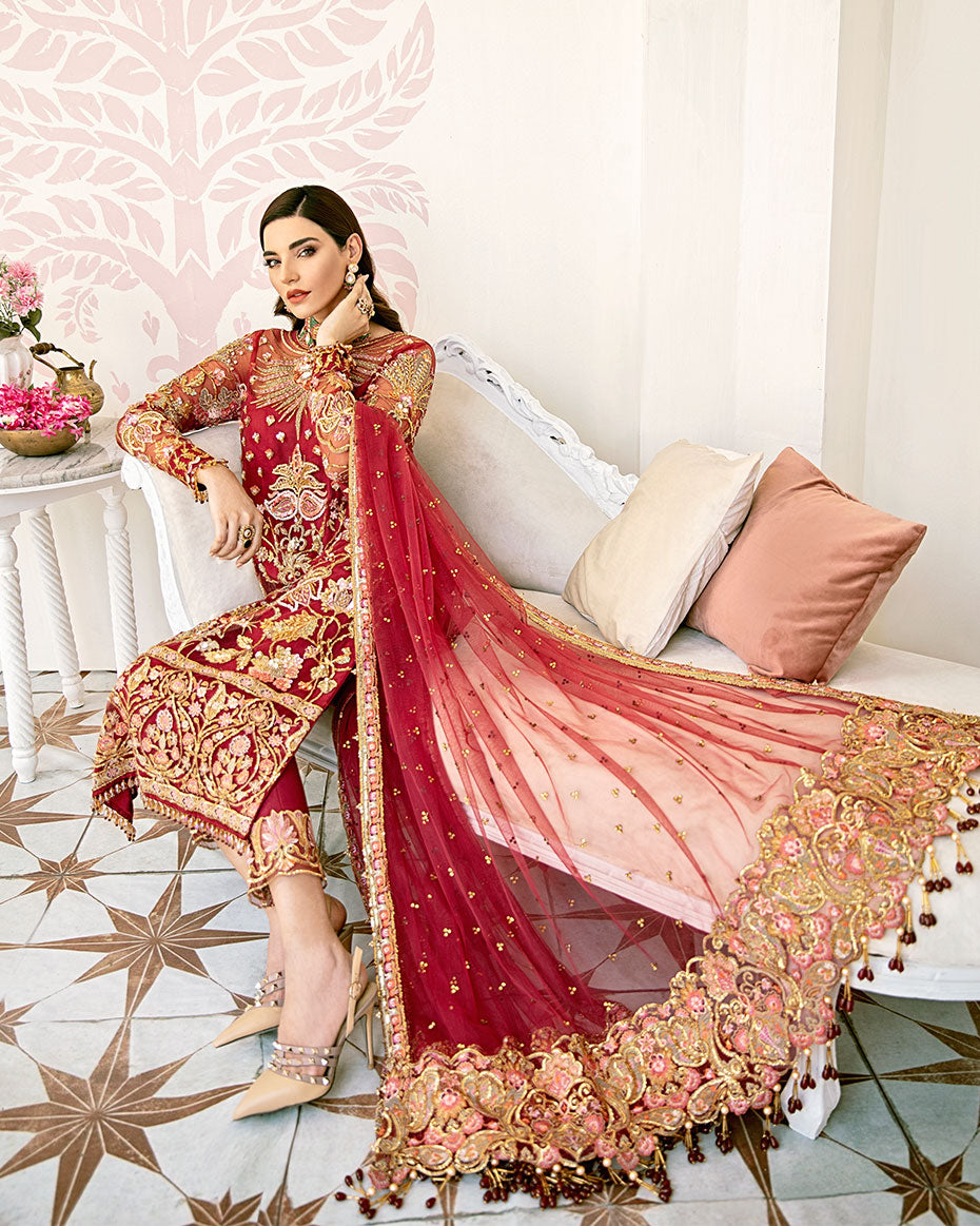 Gulaal | Wedding Formals | Rouge Embroidered Net 3-Piece Suit WS-06 - House Of Hania