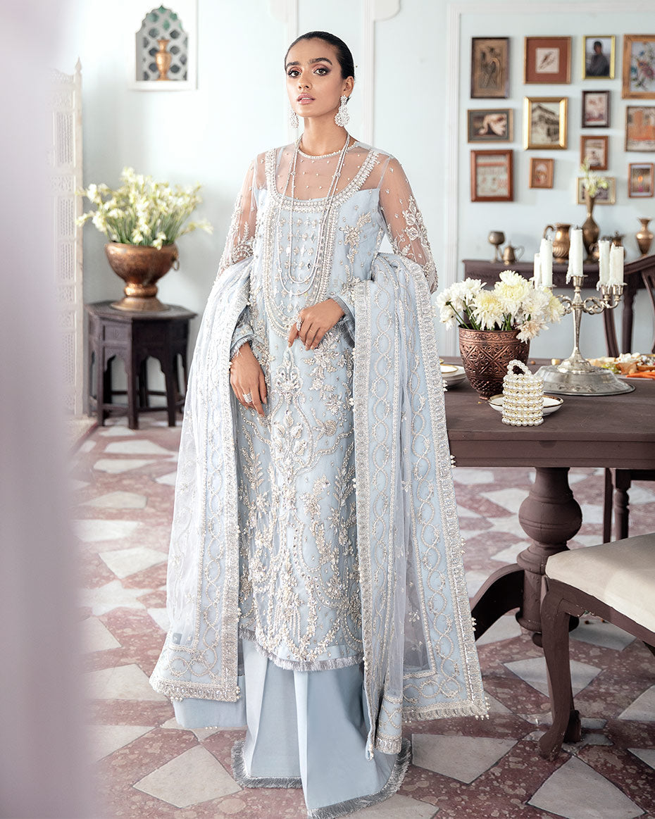Gulaal | Wedding Formals | SAIKA EMBROIDERED NET 3-PIECE SUIT WS-20 - House Of Hania