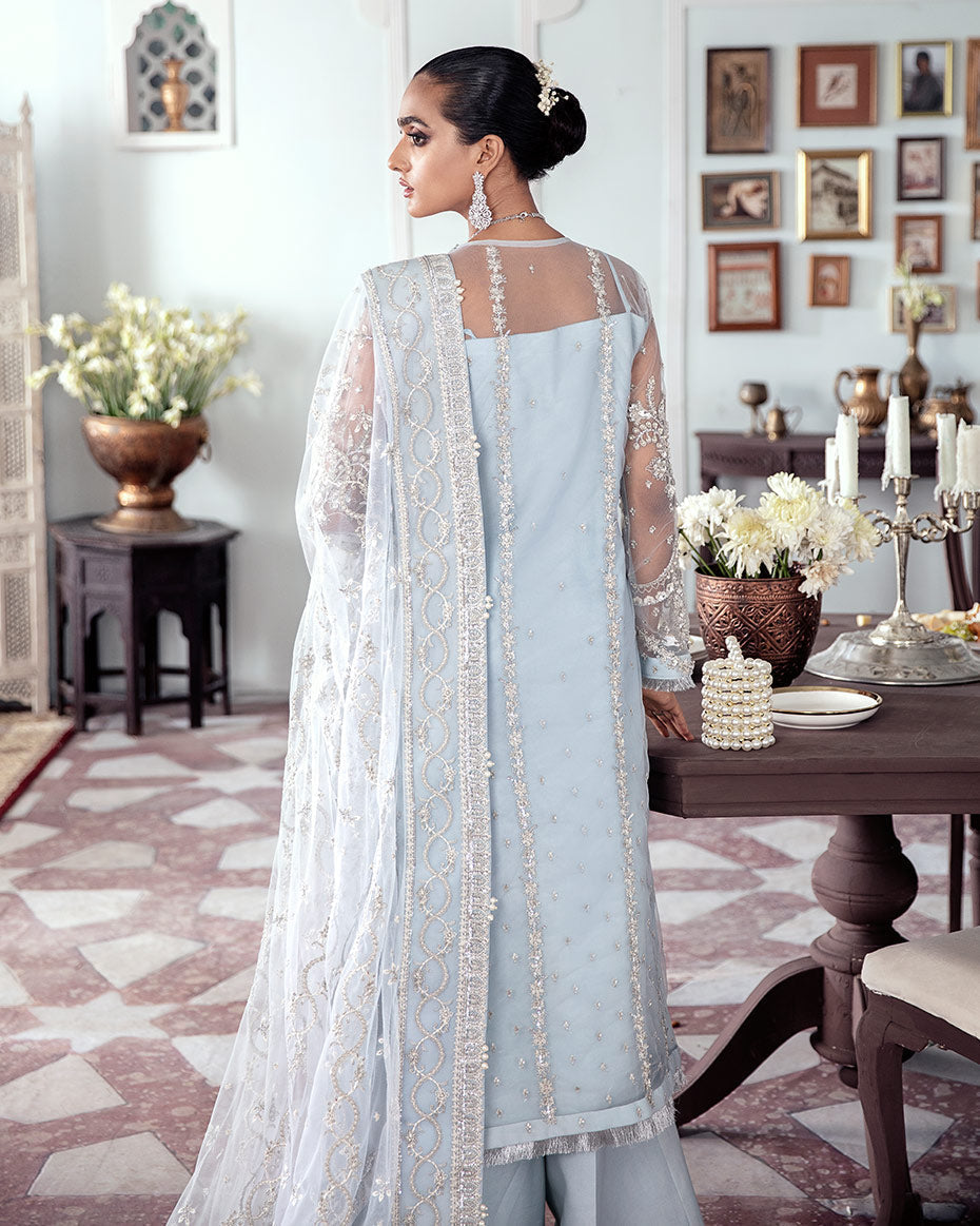 Gulaal | Wedding Formals | SAIKA EMBROIDERED NET 3-PIECE SUIT WS-20 - House Of Hania