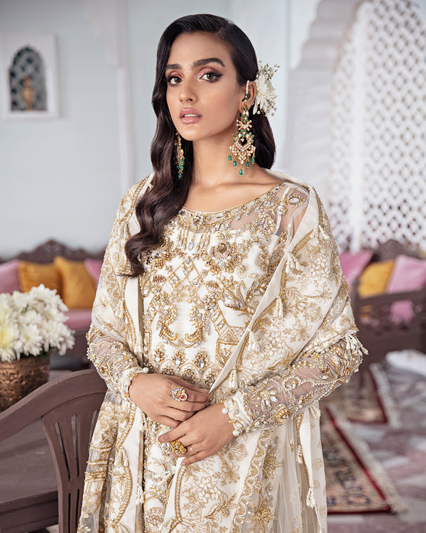 Gulaal | Wedding Formals | Shehnaz Embroidered Net 3-Piece Suit WS-11 - House Of Hania