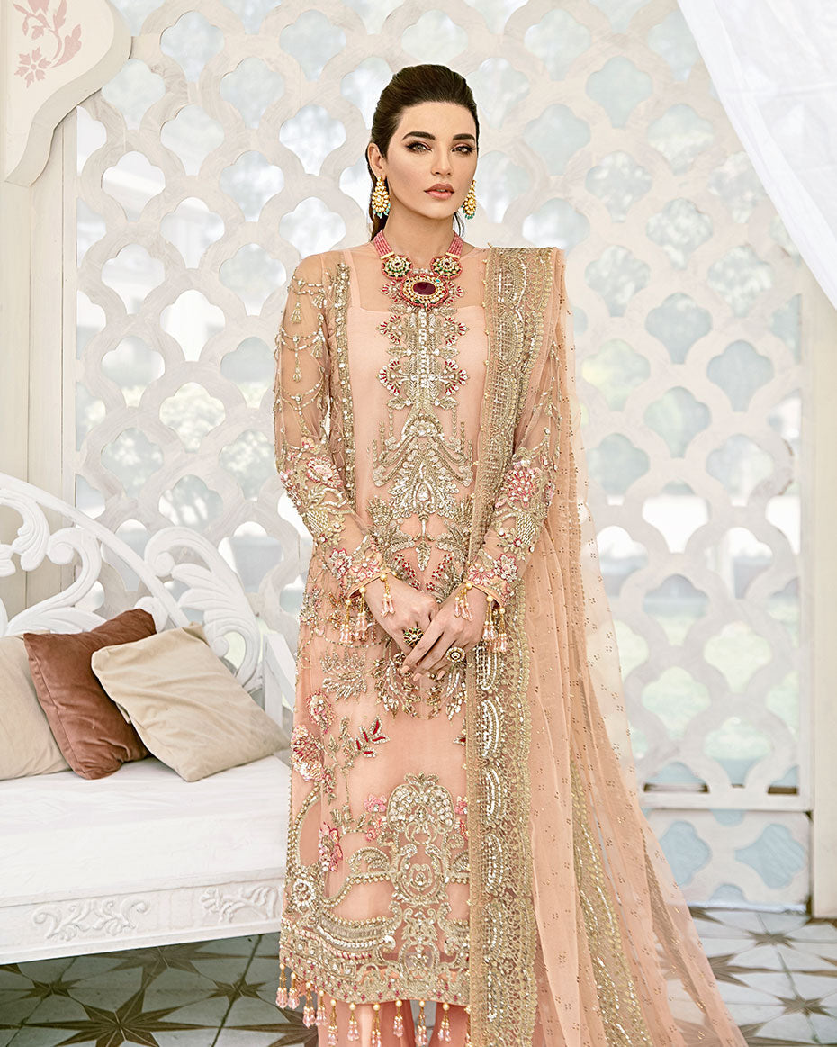 Gulaal | Wedding Formals | VOIR EMBROIDERED NET 3-PIECE SUIT WS-07 - FLEUR DE ROSE WEDDING FORMALS - House Of Hania
