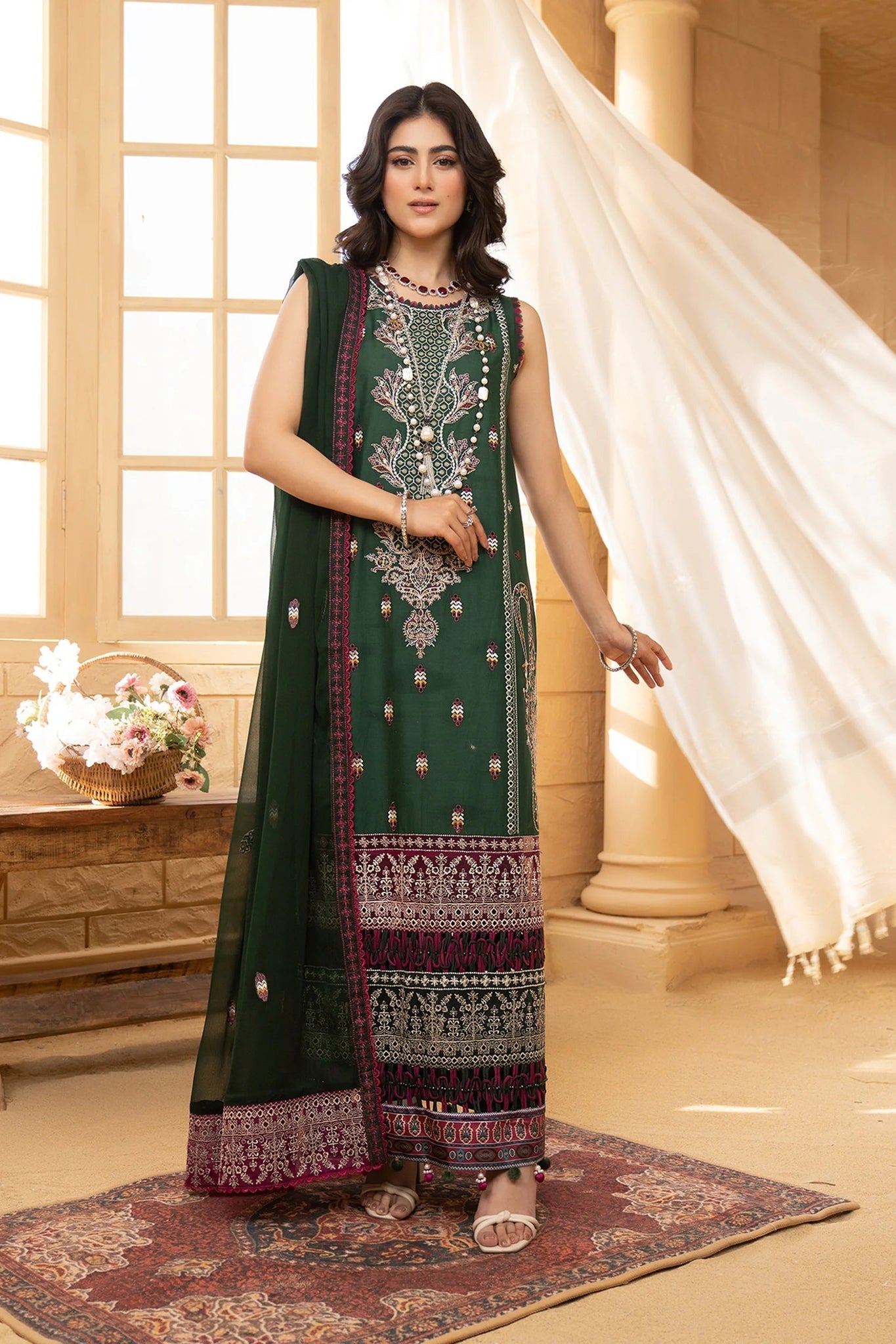 Hemstitch | Summer Luxury Lawn 24 | Bottle Green - House Of Hania