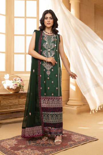 Hemstitch | Summer Luxury Lawn 24 | Bottle Green - House Of Hania