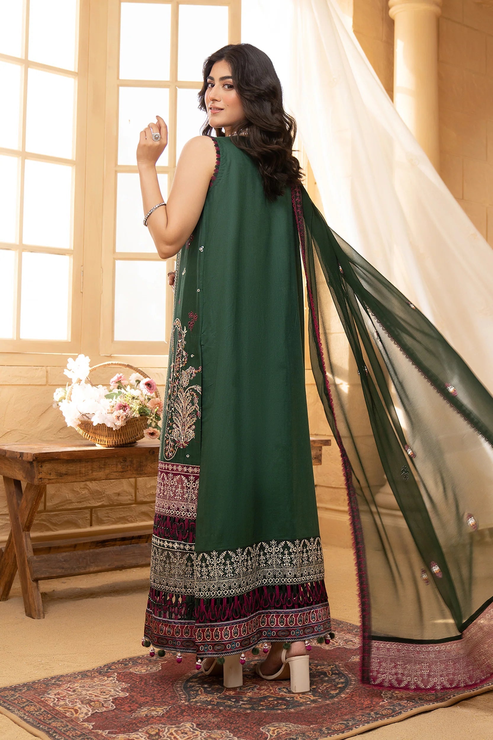 Hemstitch | Summer Luxury Lawn 24 | Bottle Green - House Of Hania