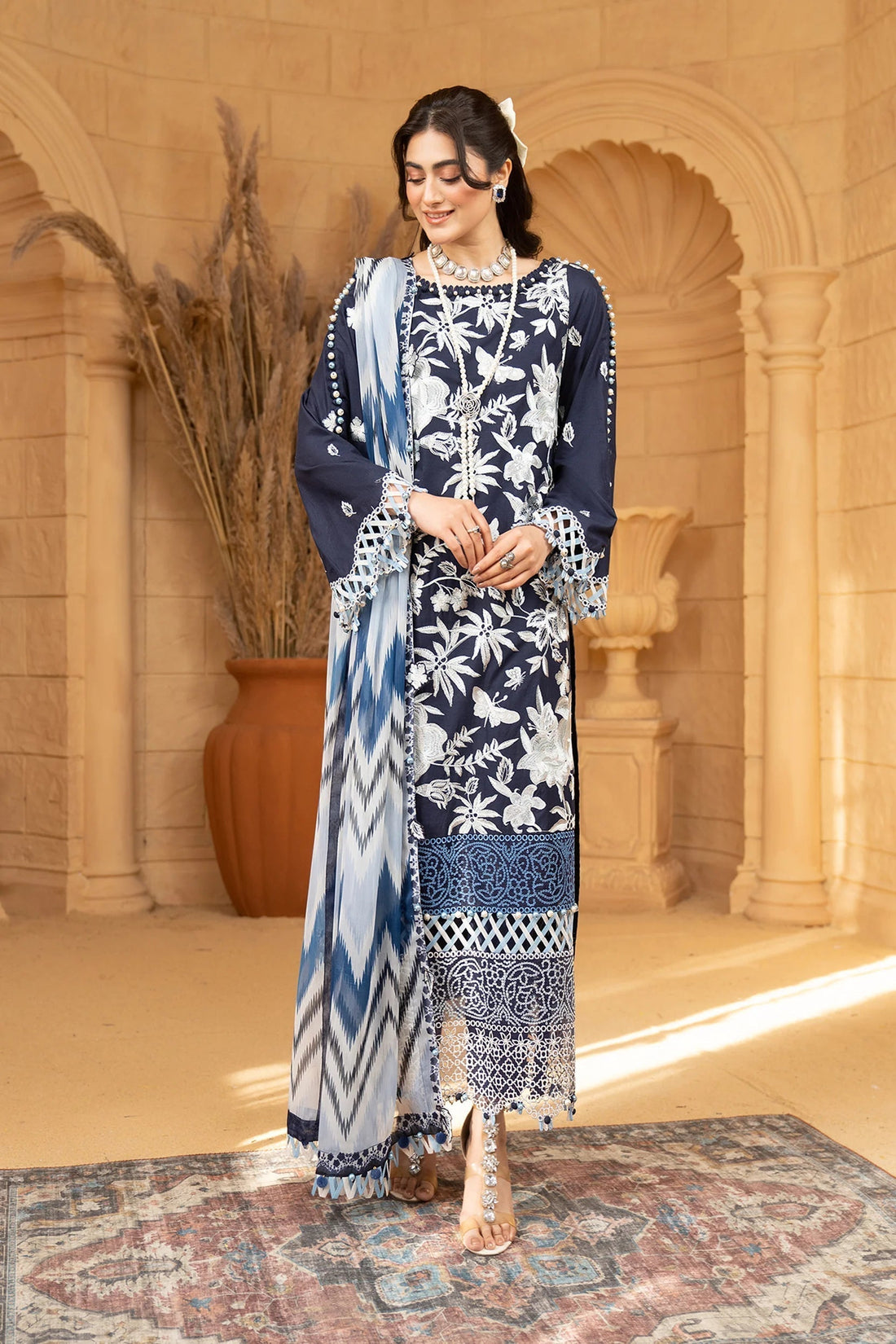 Hemstitch | Summer Luxury Lawn 24 | Ice Blue - House Of Hania