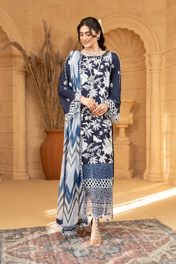 Hemstitch | Summer Luxury Lawn 24 | Ice Blue - House Of Hania