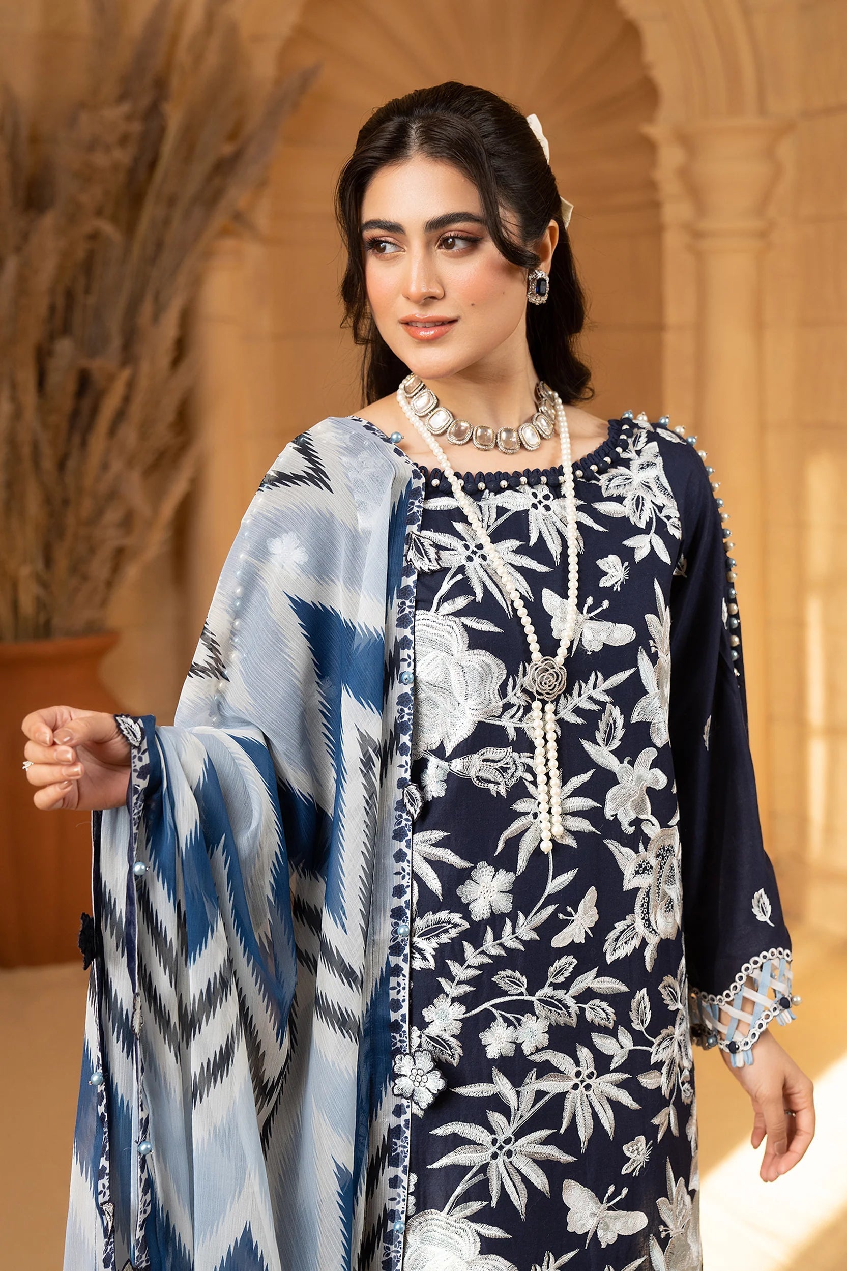 Hemstitch | Summer Luxury Lawn 24 | Ice Blue - House Of Hania