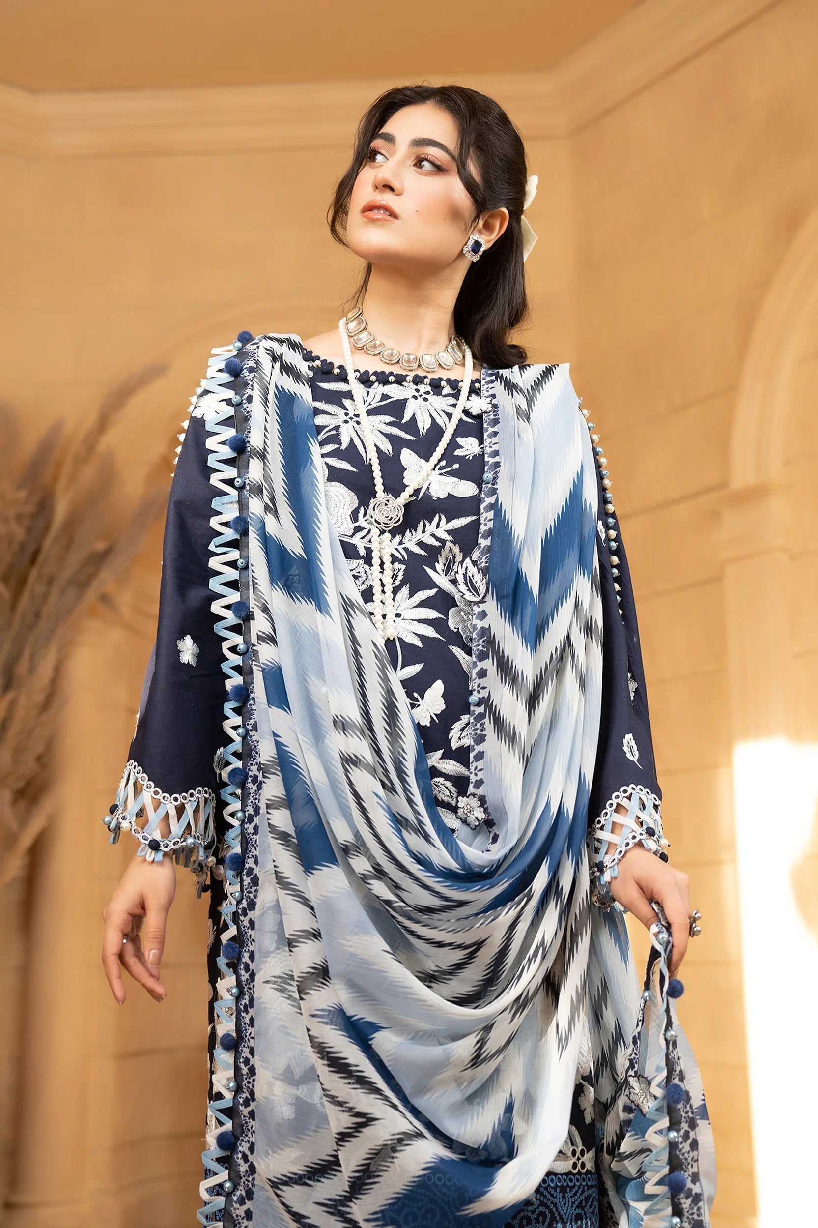 Hemstitch | Summer Luxury Lawn 24 | Ice Blue - House Of Hania