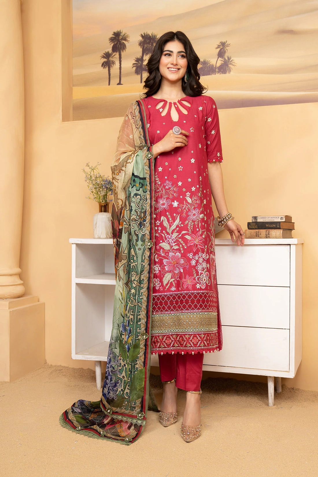 Hemstitch | Summer Luxury Lawn 24 | Scarlet Red - House Of Hania