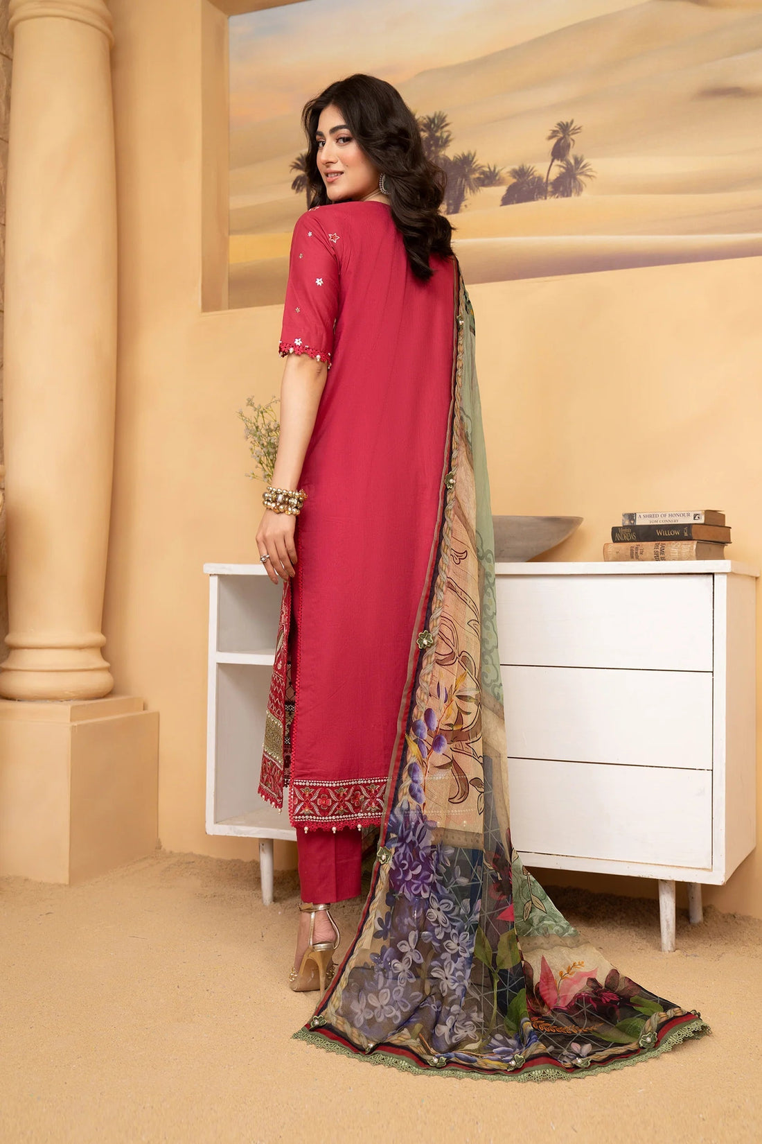 Hemstitch | Summer Luxury Lawn 24 | Scarlet Red - House Of Hania
