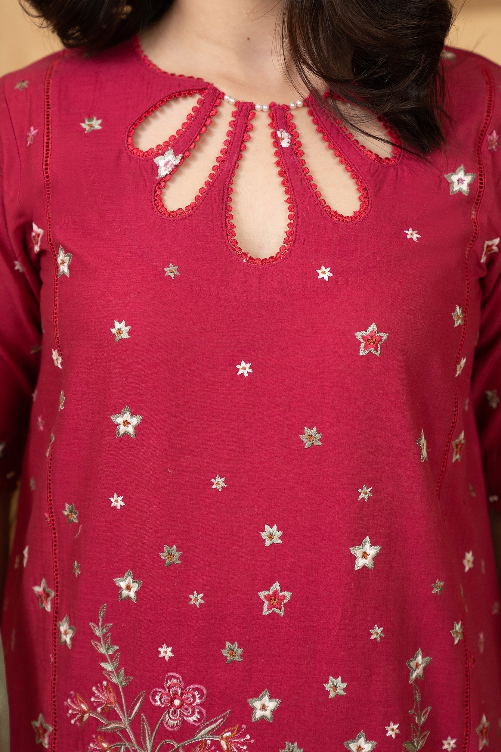 Hemstitch | Summer Luxury Lawn 24 | Scarlet Red - House Of Hania