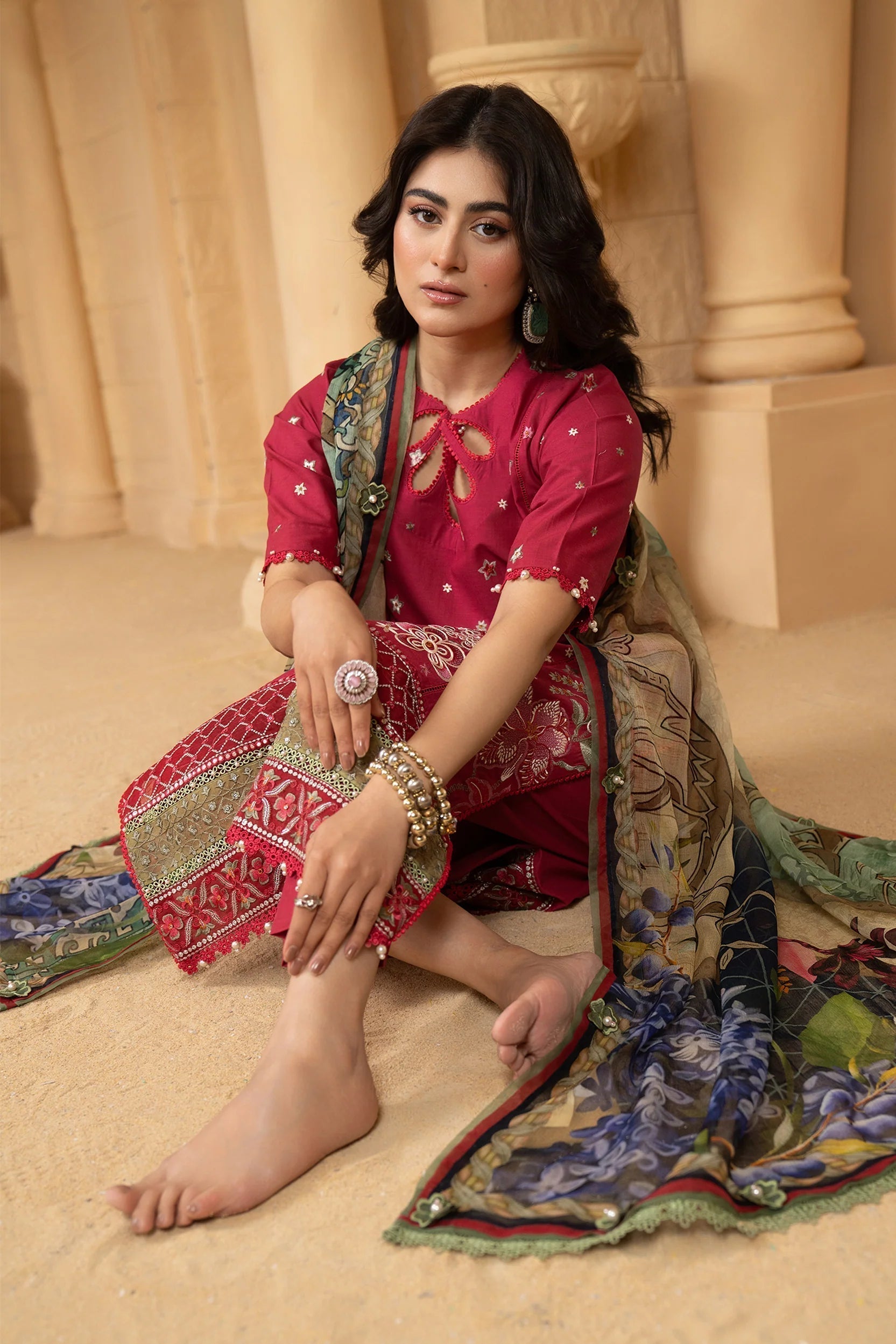 Hemstitch | Summer Luxury Lawn 24 | Scarlet Red - House Of Hania