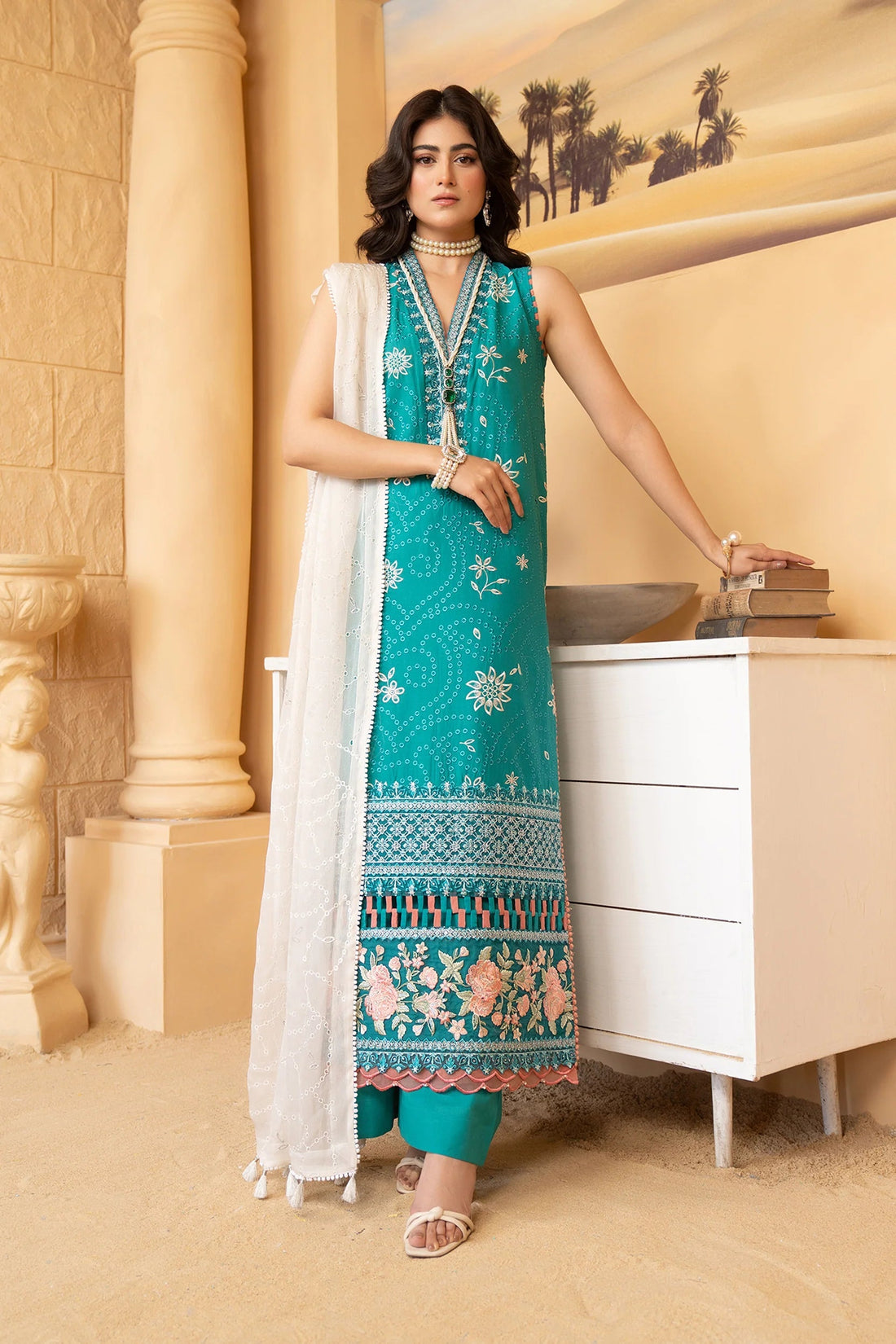 Hemstitch | Summer Luxury Lawn 24 | Turquoise - House Of Hania
