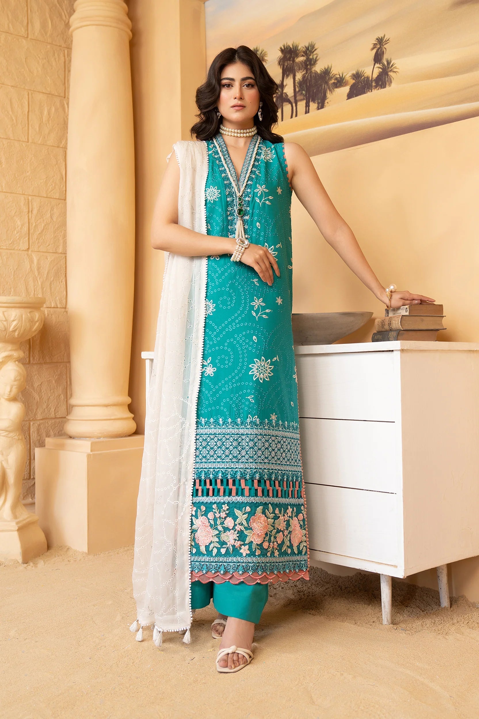 Hemstitch | Summer Luxury Lawn 24 | Turquoise - House Of Hania