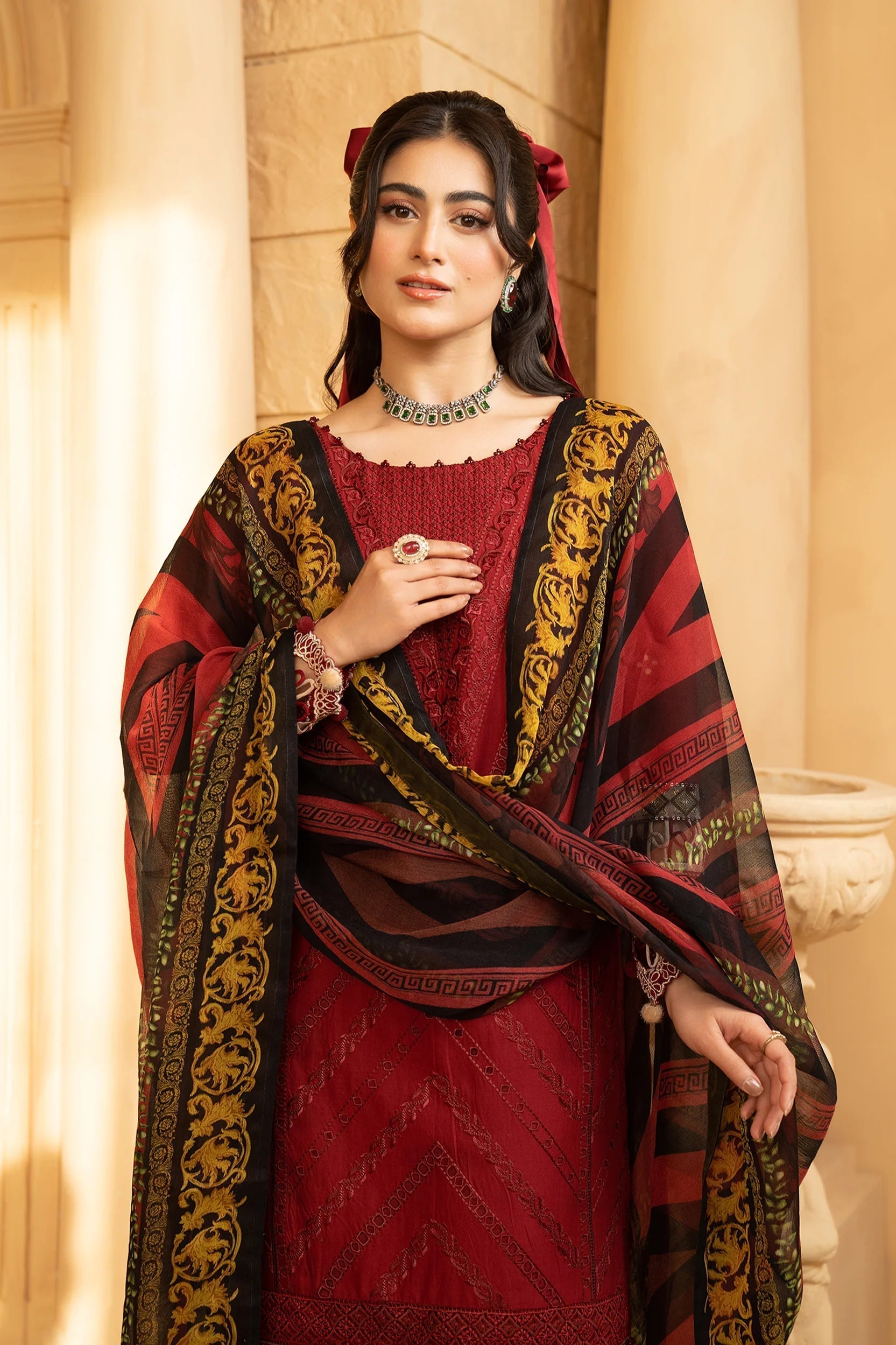 Hemstitch | Summer Luxury Lawn 24 | cherry - House Of Hania