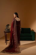 Hemstitch Wedding Formal Chiffon 3Pc Suit WDU-01 Rubby - House Of Hania