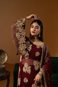 Hemstitch Wedding Formal Chiffon 3Pc Suit WDU-01 Rubby - House Of Hania