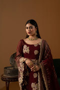 Hemstitch Wedding Formal Chiffon 3Pc Suit WDU-01 Rubby - House Of Hania