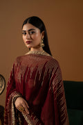 Hemstitch Wedding Formal Chiffon 3Pc Suit WDU-01 Rubby - House Of Hania