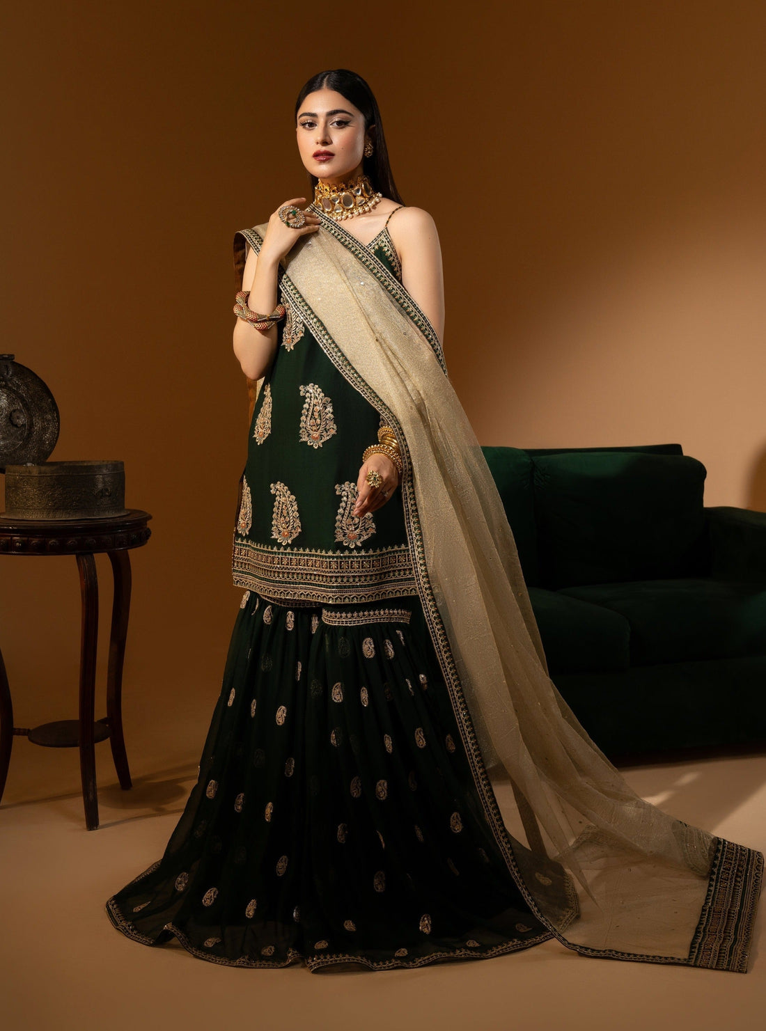 Hemstitch Wedding Formal Chiffon 3Pc Suit WDU-03 Dhani - House Of Hania