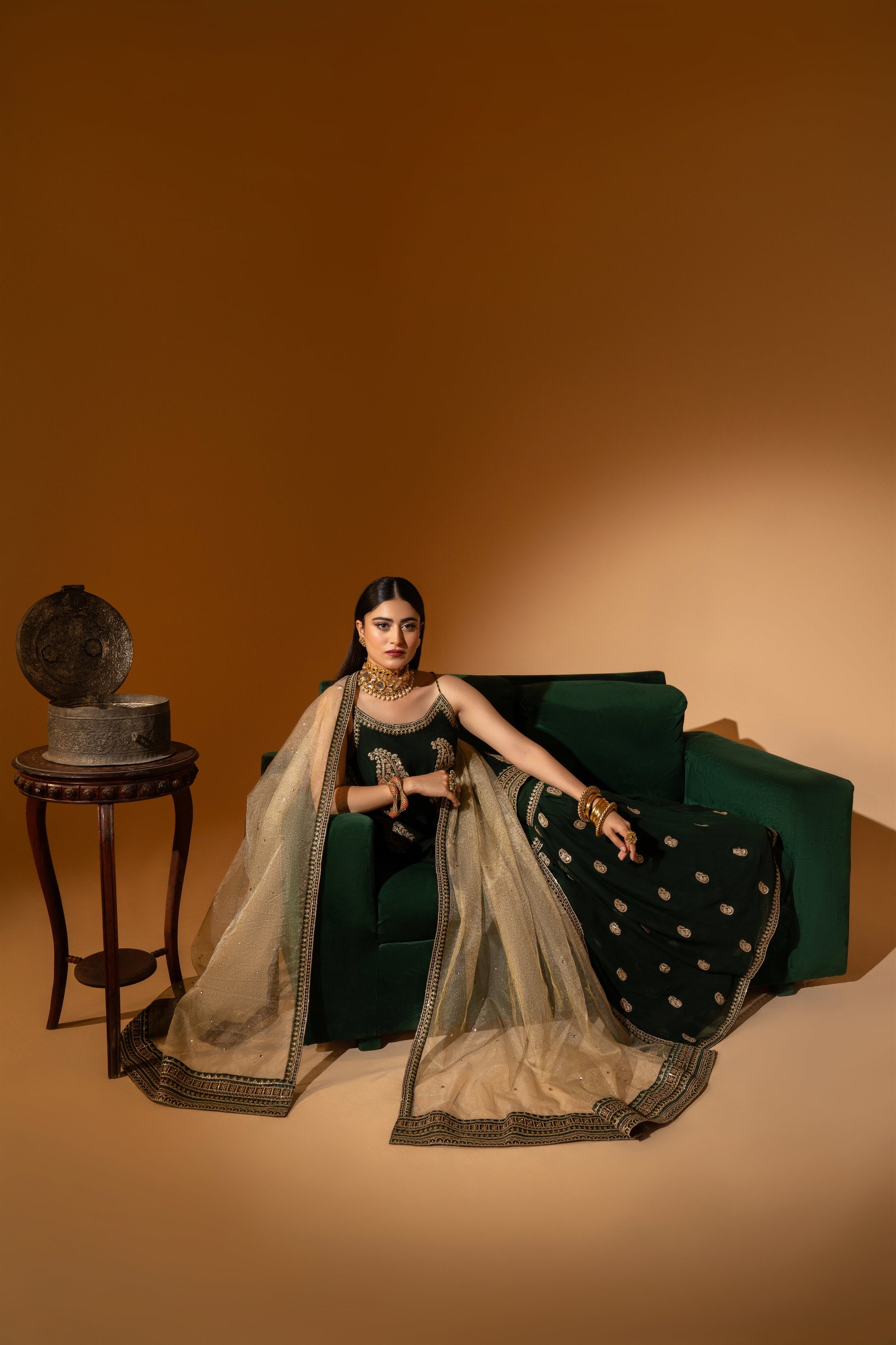 Hemstitch Wedding Formal Chiffon 3Pc Suit WDU-03 Dhani - House Of Hania
