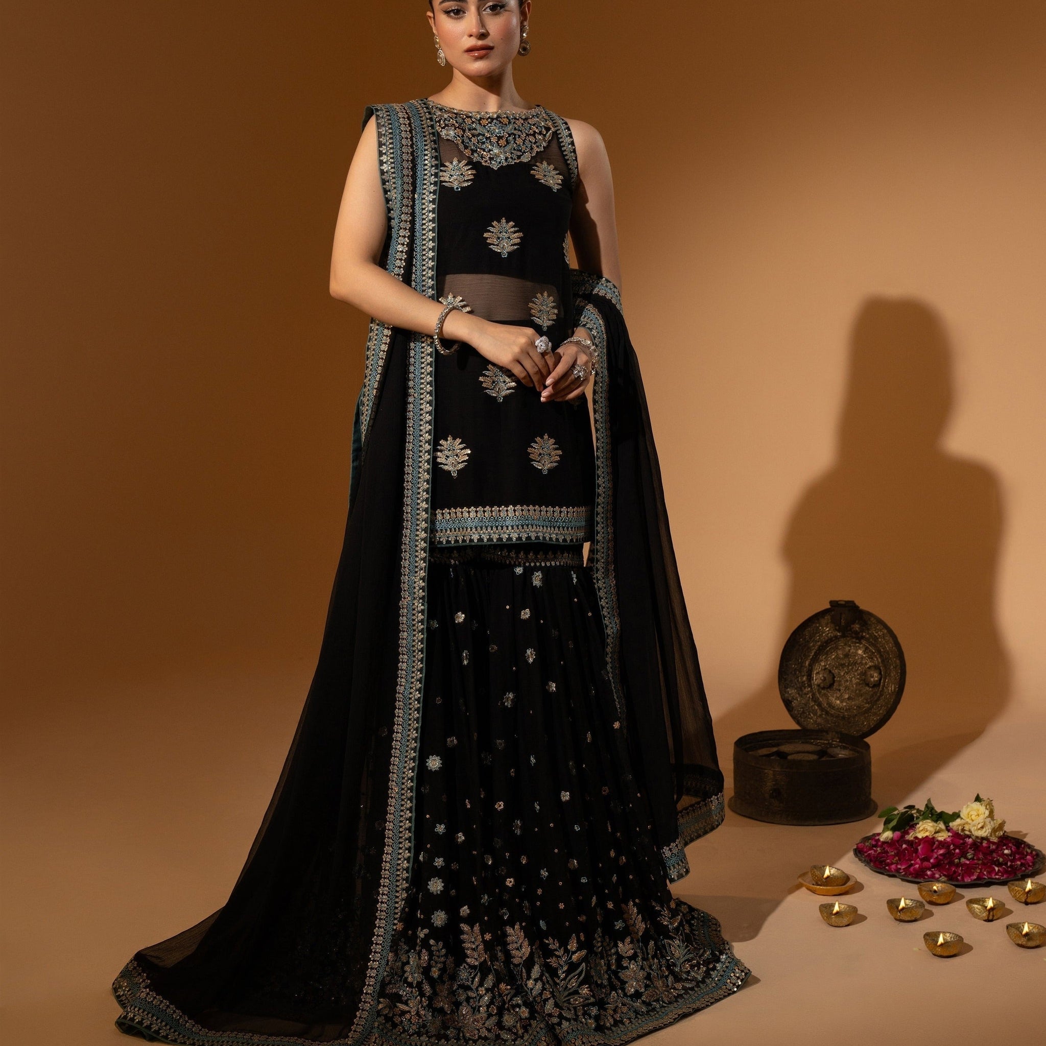 Hemstitch Wedding Formal Chiffon 3Pc Suit WDU-07 Noori - House Of Hania