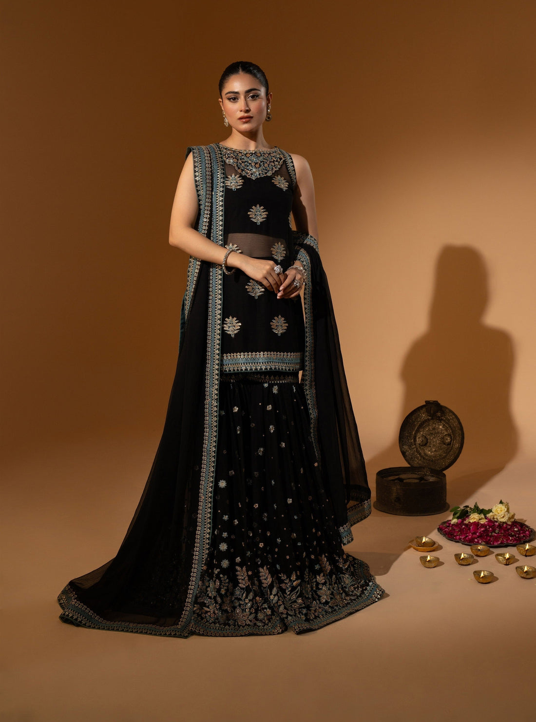 Hemstitch Wedding Formal Chiffon 3Pc Suit WDU-07 Noori - House Of Hania