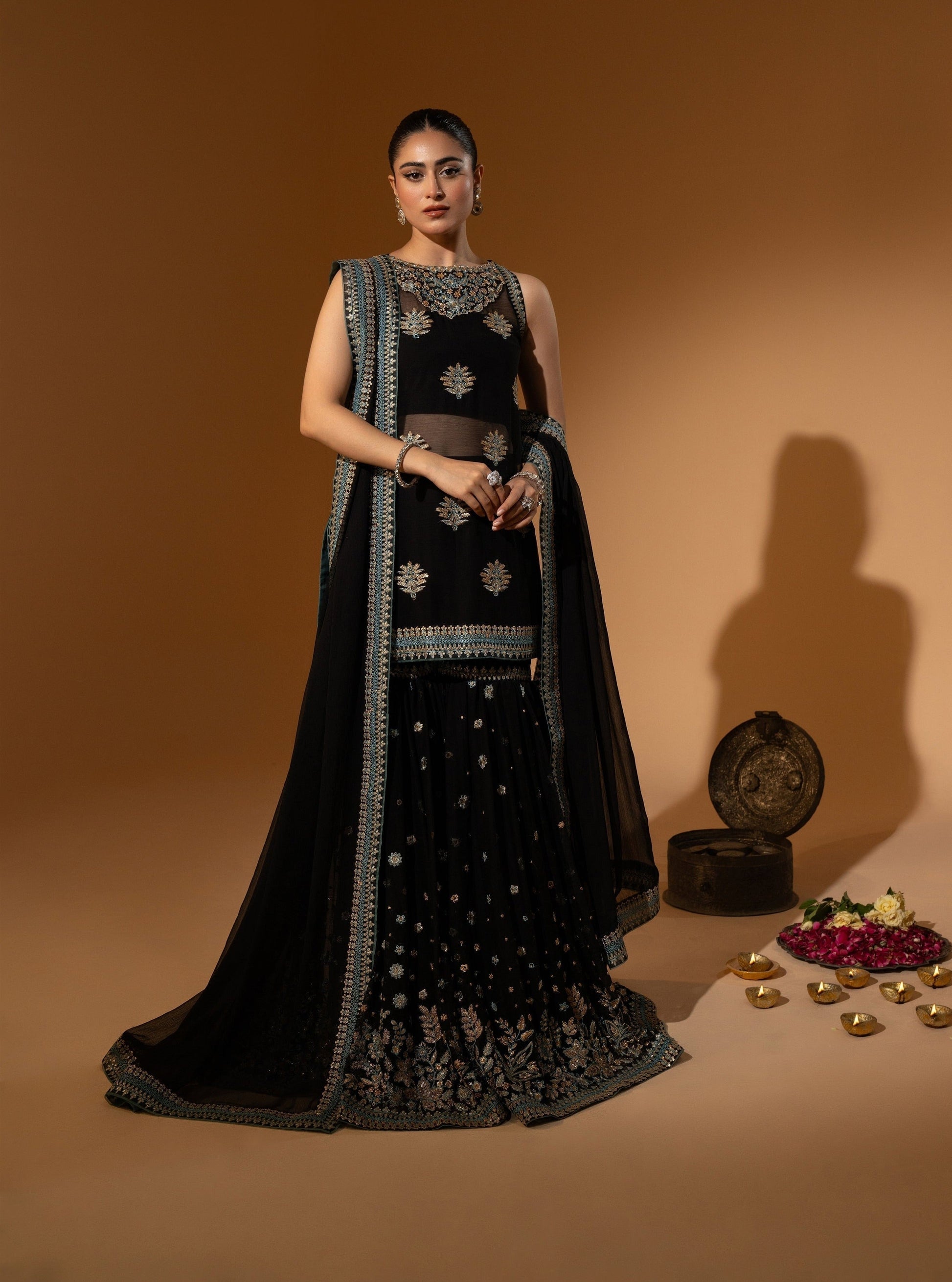 Hemstitch Wedding Formal Chiffon 3Pc Suit WDU-07 Noori - House Of Hania