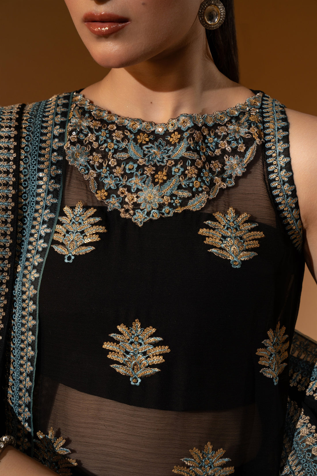 Hemstitch Wedding Formal Chiffon 3Pc Suit WDU-07 Noori - House Of Hania