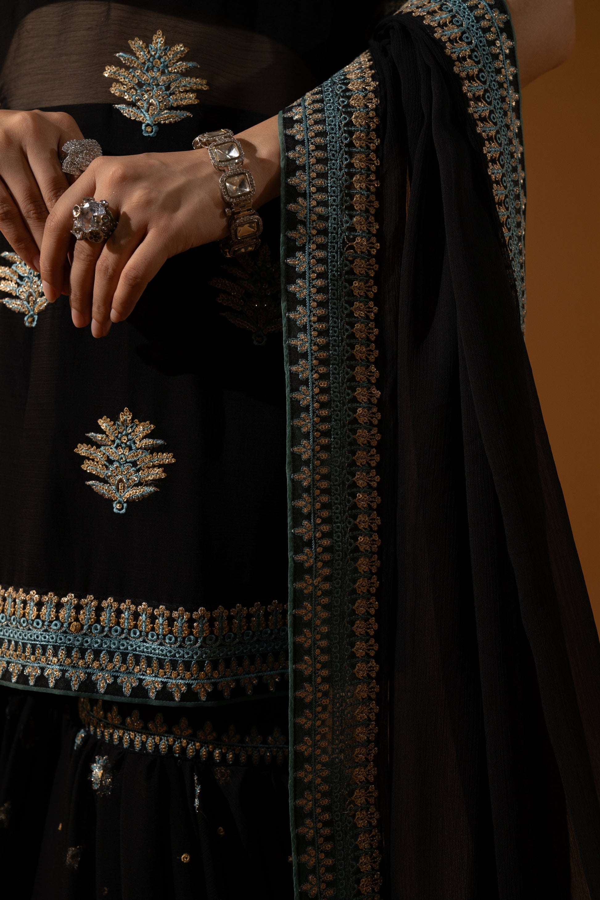 Hemstitch Wedding Formal Chiffon 3Pc Suit WDU-07 Noori - House Of Hania