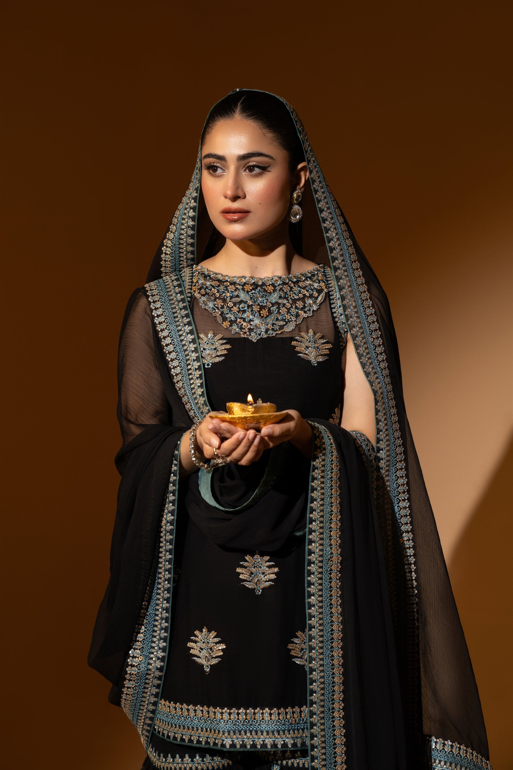 Hemstitch Wedding Formal Chiffon 3Pc Suit WDU-07 Noori - House Of Hania