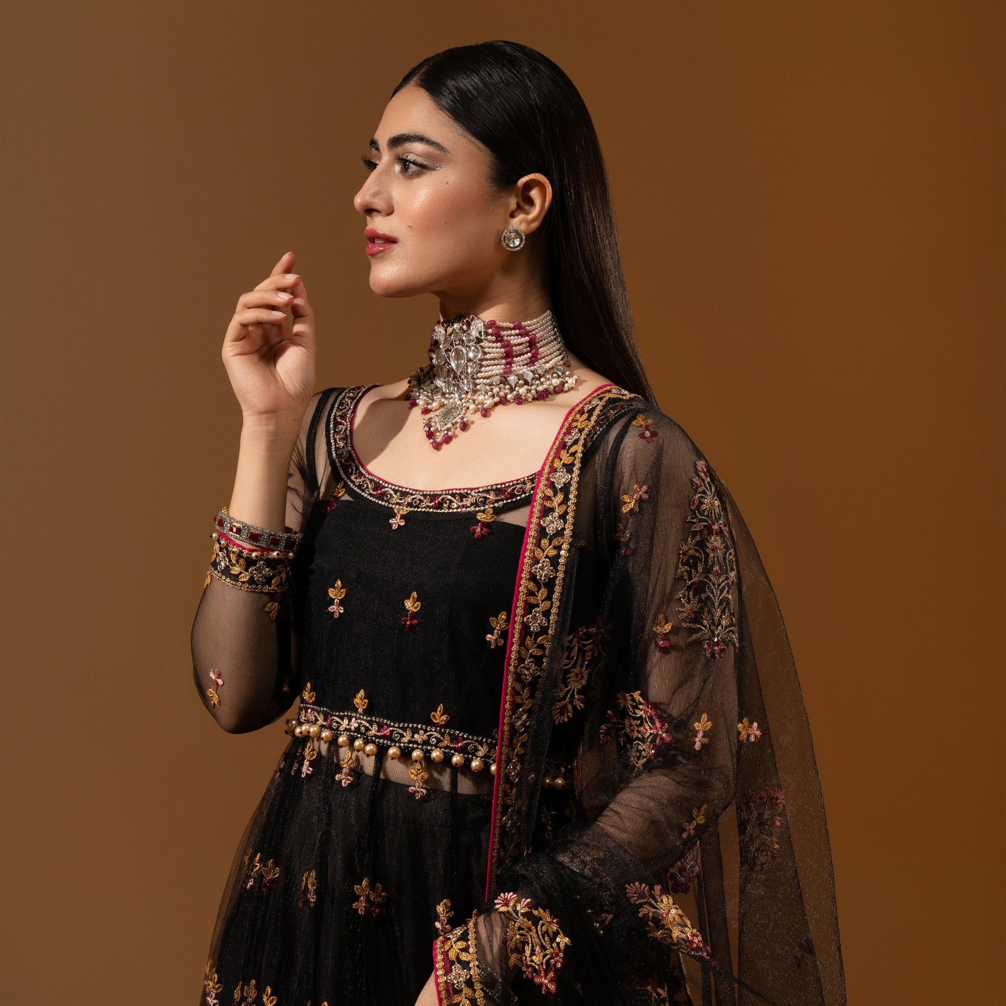 Hemstitch Wedding Formal Net 3Pc Suit WDU-02 Roshna - House Of Hania